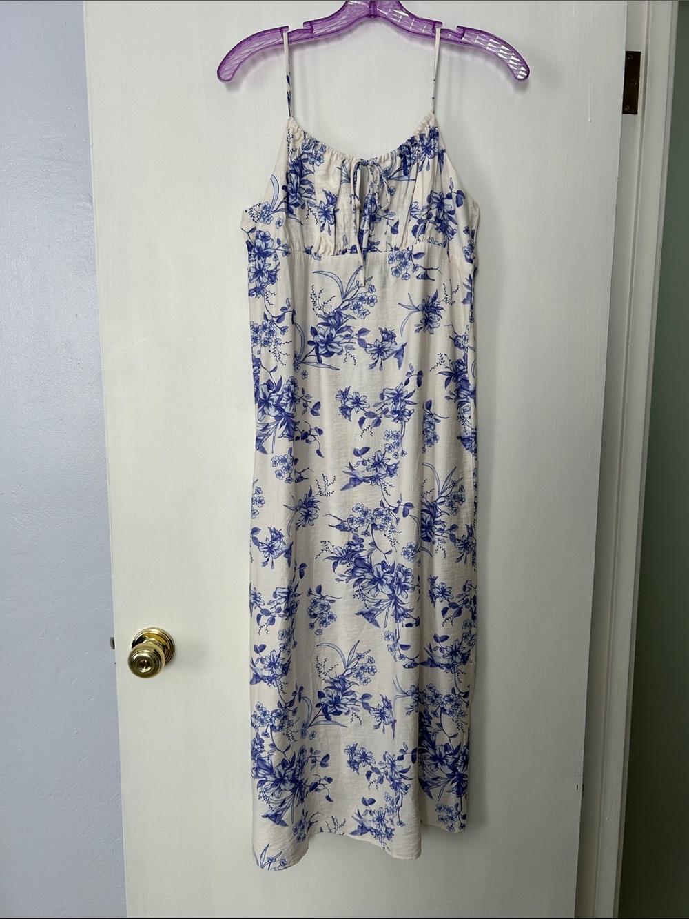 Floral Blue and White Maxi Dress - Sleeveless Tie-Front